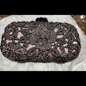 Natasha Couture Crystal Caged Floral Clutch